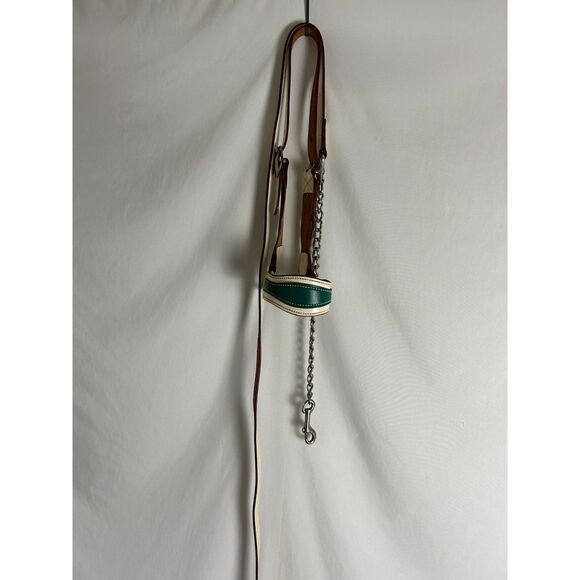 Vintage Scalloped Show Halter & Lead White/Green w White Stitching - Picture 3 of 6